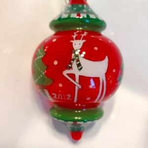 Handmade Mouth Blown and Painted Glass Reindeer Ornament With Velvet/Satin Box